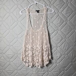 F.A.N.G Size Medium 
Women's White Crochet Knit RACER BACK TANK TOP